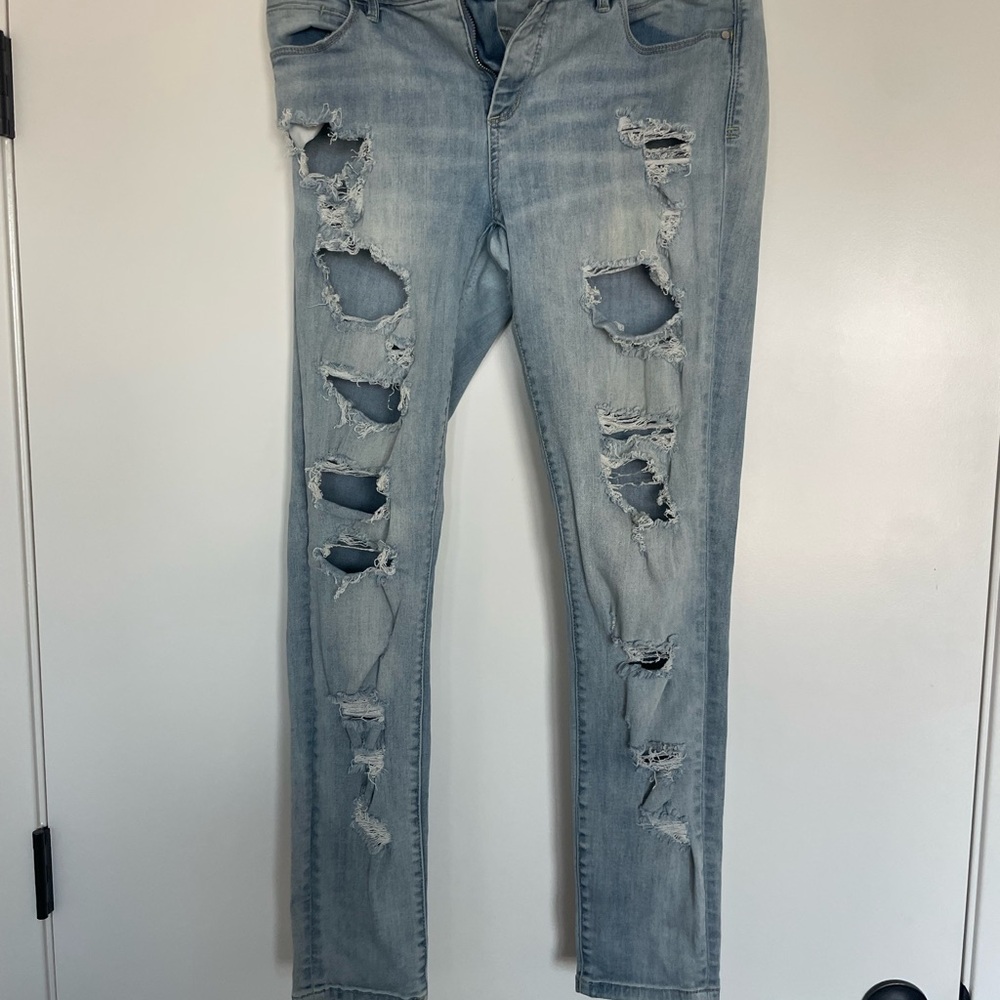 bebe Light Blue Distressed Skinny Jeans